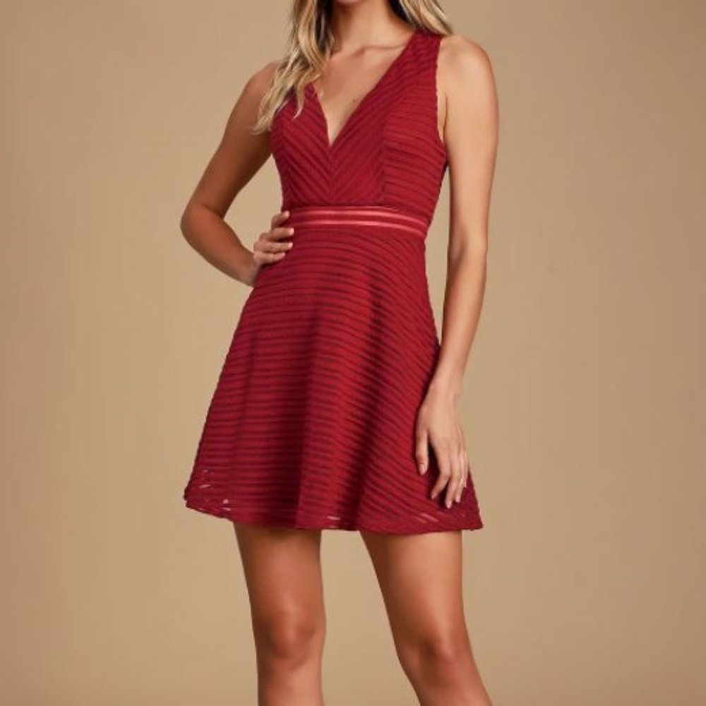 Lulu's Forever Mine Burgundy Ribbed Skater Dress